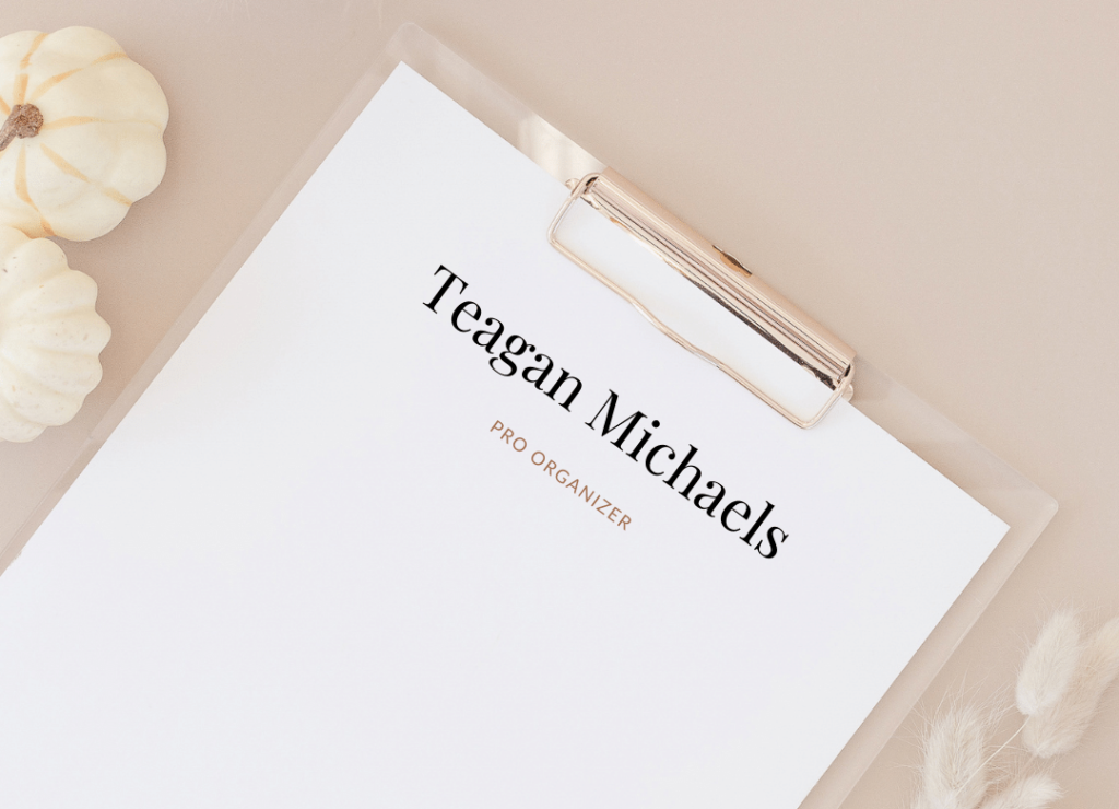 Teagan - Professional Organizer Logo on Notepad
