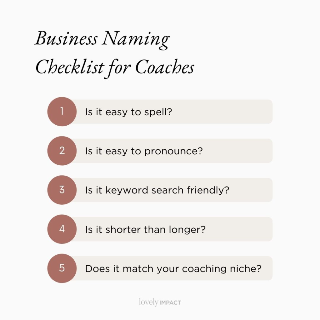 Business Naming Checklist - How To Start Life Coaching Business