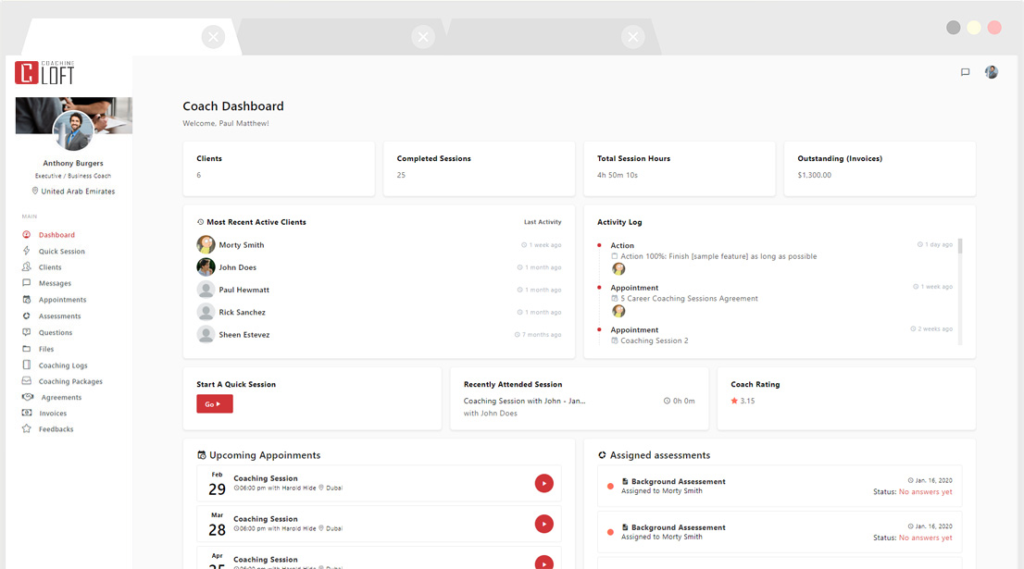 Coach Dashboard - Online Coaching Management System