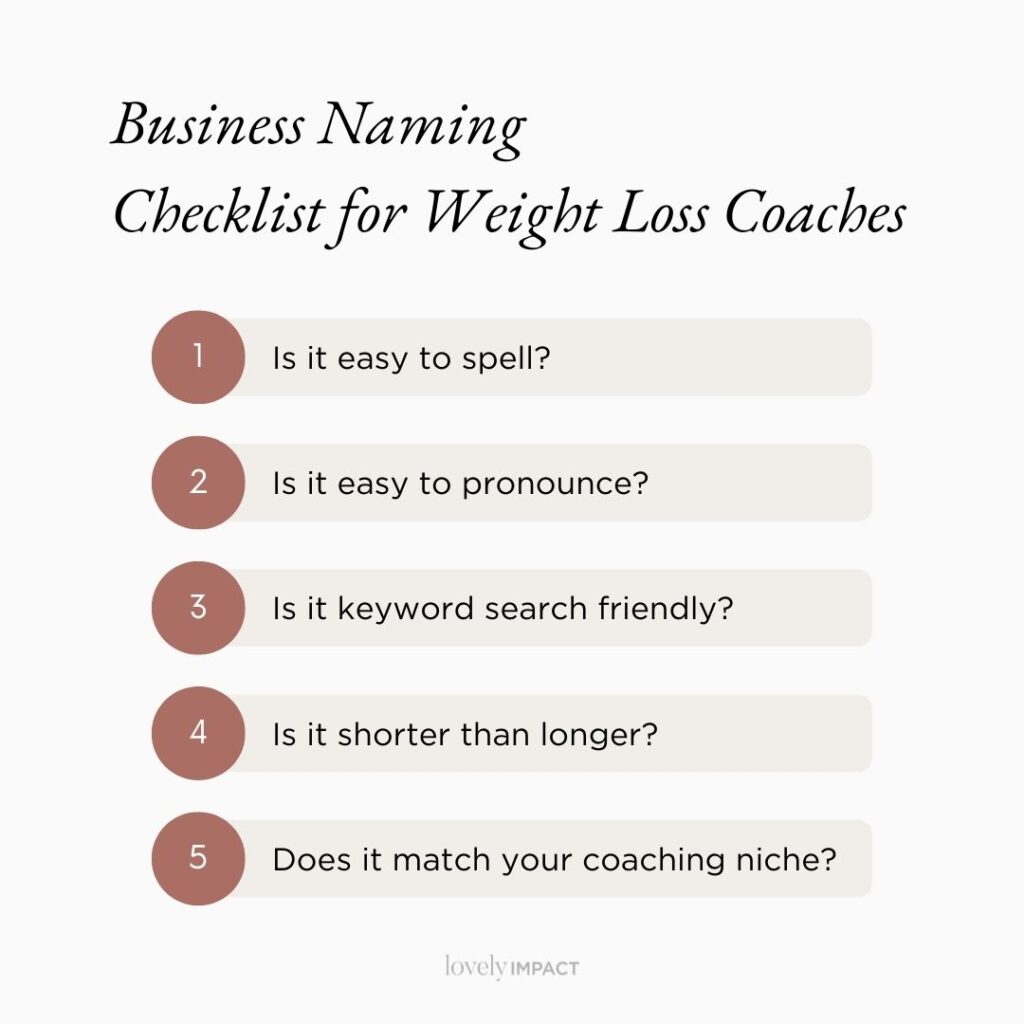 Business Naming Checklist - How To Start A Weight Loss Coaching Business
