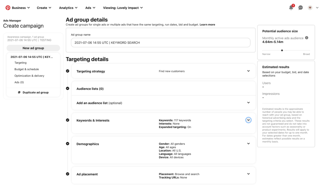 25 Ad group details - Pinterest for Coaches