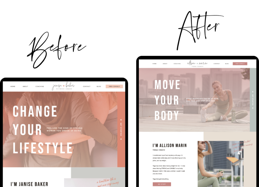 Janise Fitness Coaching Website - Before and After Example